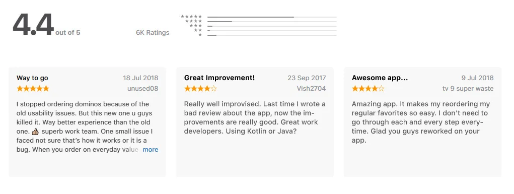Dominos App reviews